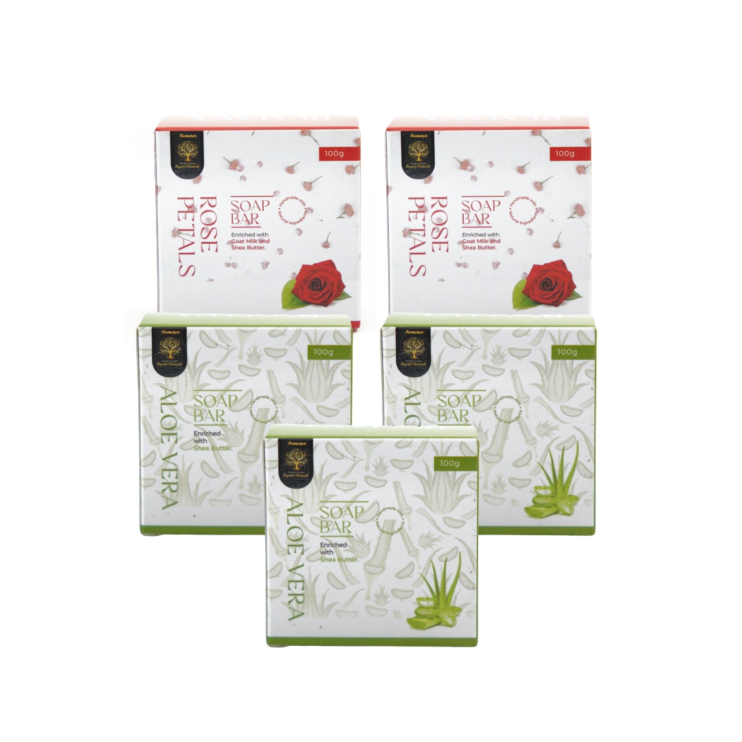 Soap Pack Of 5 Aloe vera soaps & Rose petal soaps