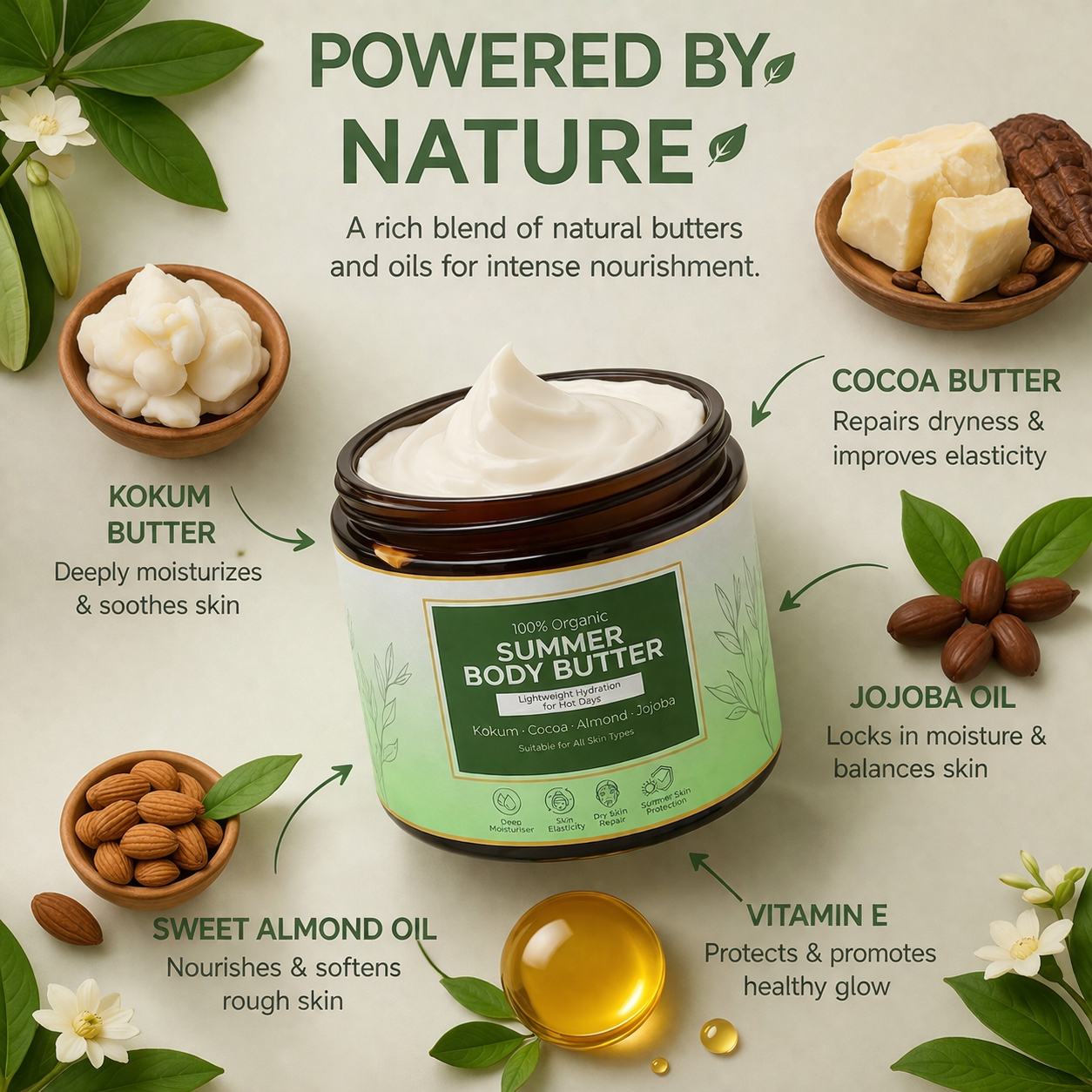 Rumaya Body Butter for Dry Skin 35gm | Deep Moisturizing Cream with Kokum & Cocoa Butter | 100% Natural Hydrating Skin Care | Soft & Glowing Skin | No Parabens