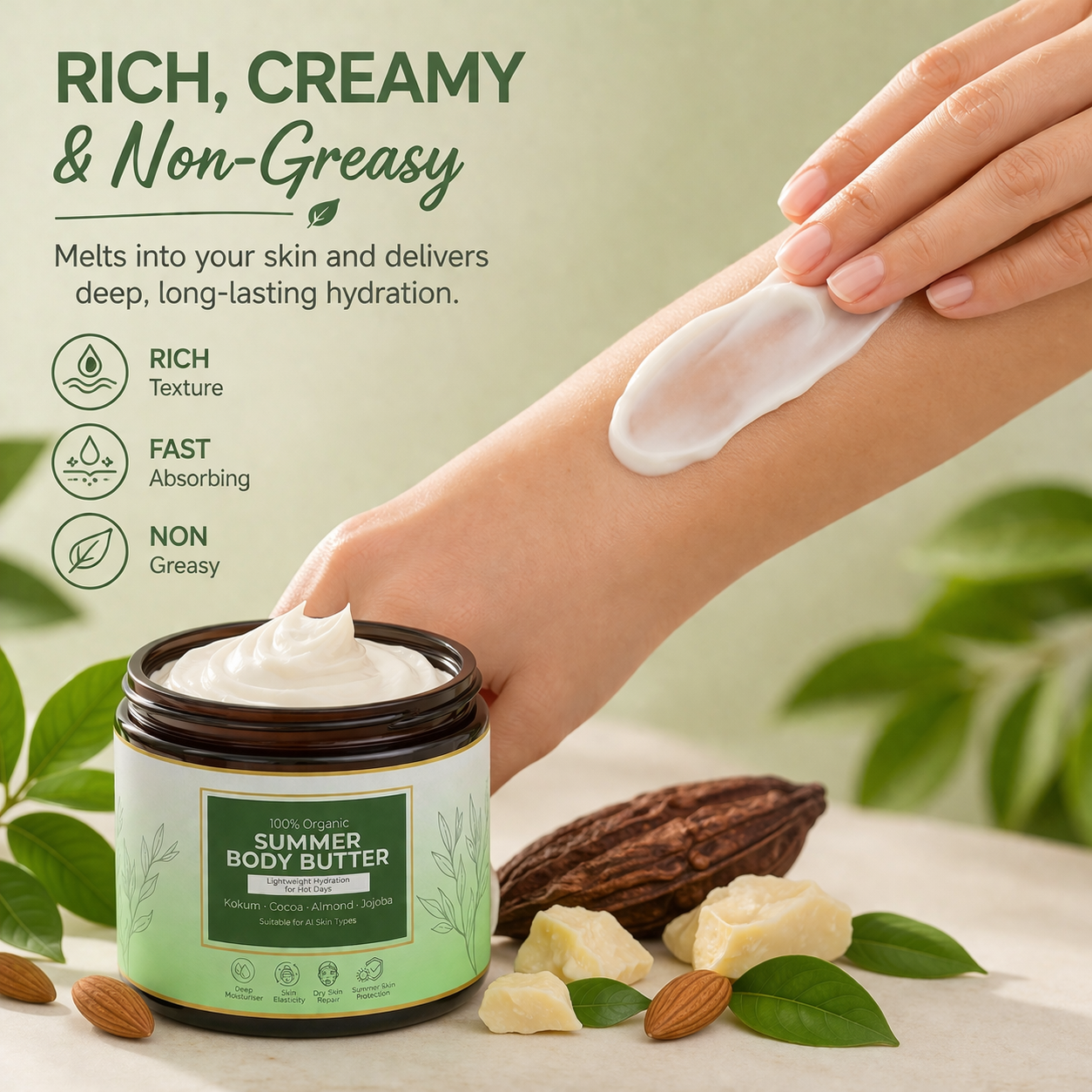 Rumaya Body Butter for Dry Skin 35gm | Deep Moisturizing Cream with Kokum & Cocoa Butter | 100% Natural Hydrating Skin Care | Soft & Glowing Skin | No Parabens