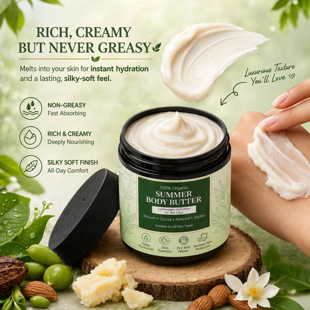Rumaya Body Butter for Dry Skin 100gm | Deep Moisturizing Cream with Kokum & Cocoa Butter | 100% Natural Hydrating Skin Care | Soft & Glowing Skin