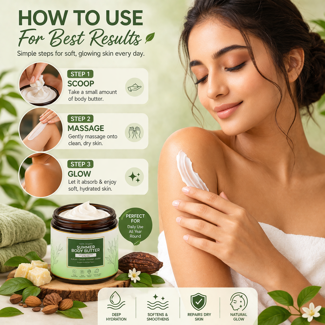 Rumaya Body Butter for Dry Skin 35gm | Deep Moisturizing Cream with Kokum & Cocoa Butter | 100% Natural Hydrating Skin Care | Soft & Glowing Skin | No Parabens