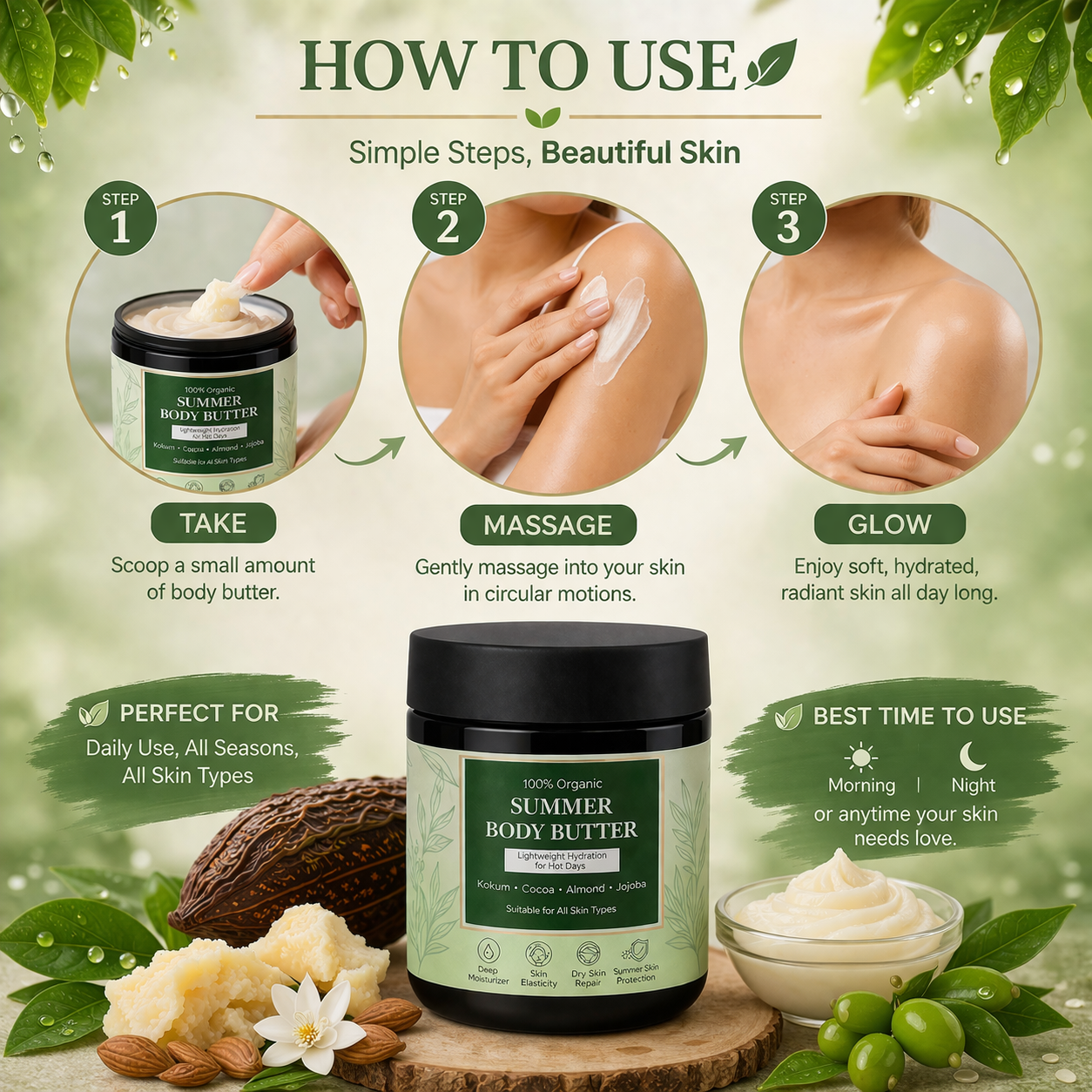 Rumaya Body Butter for Dry Skin 100gm | Deep Moisturizing Cream with Kokum & Cocoa Butter | 100% Natural Hydrating Skin Care | Soft & Glowing Skin