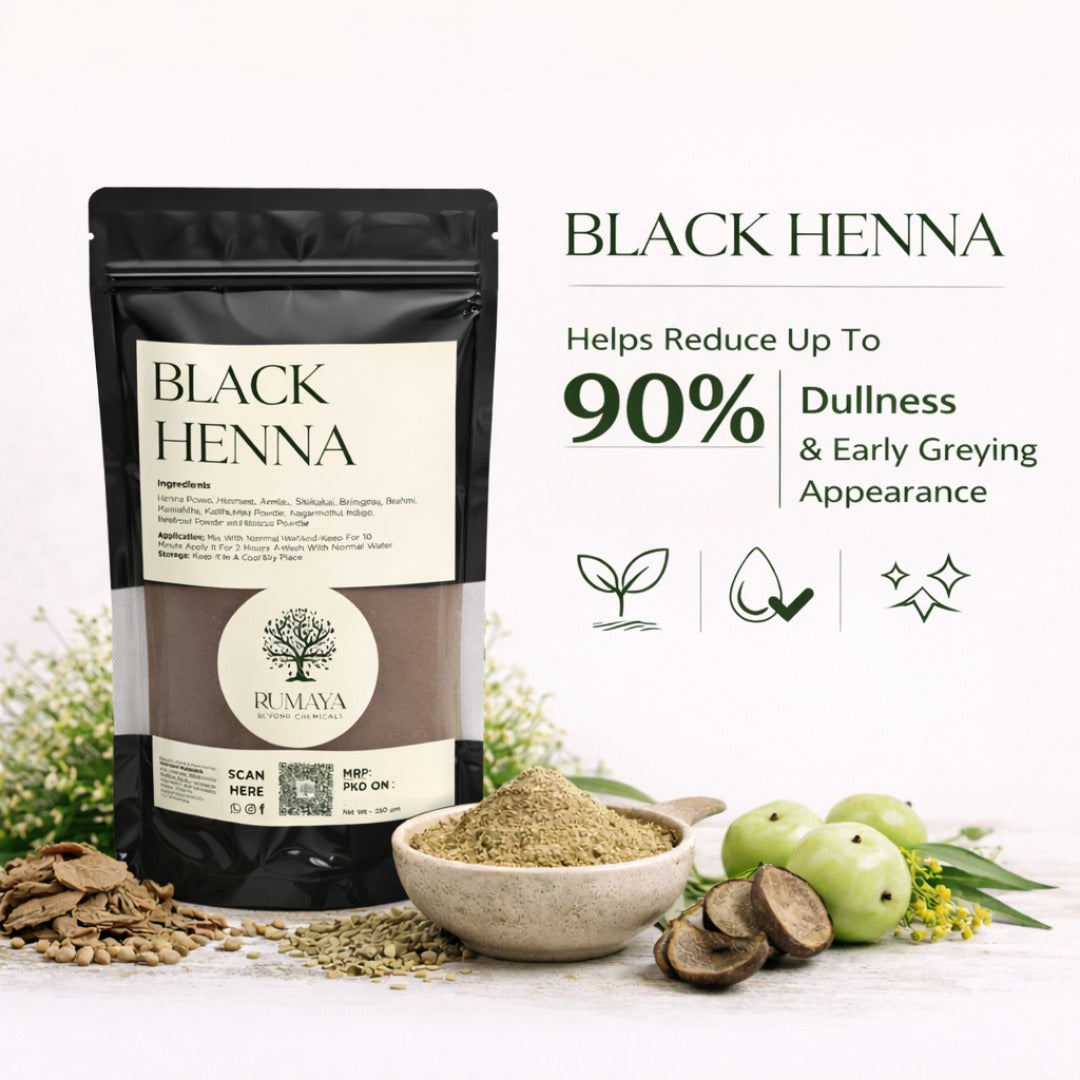 Rumaya Black Herbal Henna – Natural Grey Coverage with Added Hair Strength & Shine | 200 g