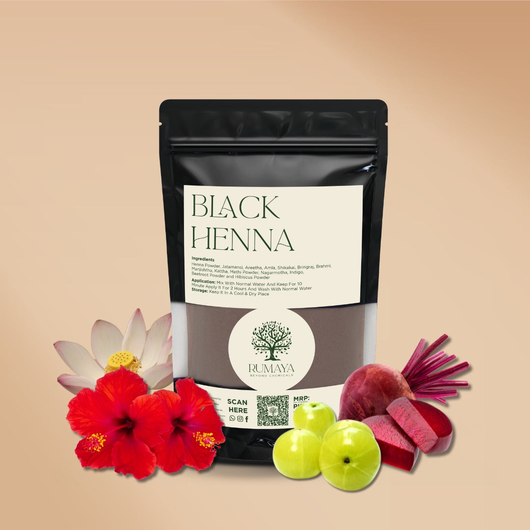 Rumaya Black Herbal Henna – Natural Grey Coverage with Added Hair Strength & Shine | 200 g
