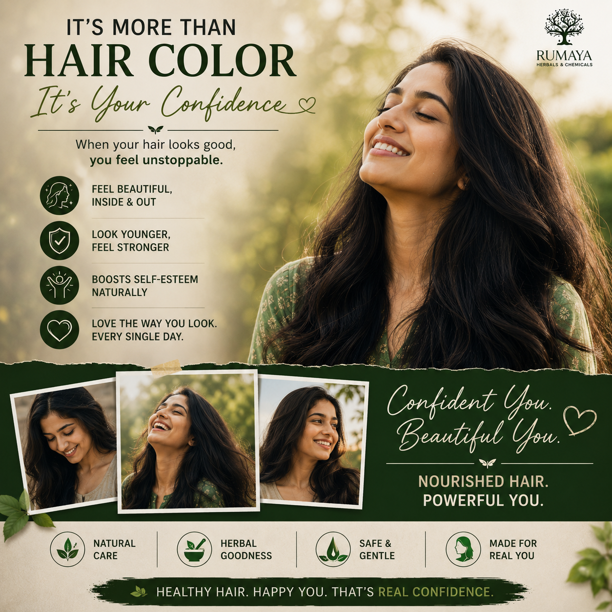 Rumaya Herbal Dark Brown Henna – Natural Grey Coverage with Added Hair Strength & Shine | 200 g